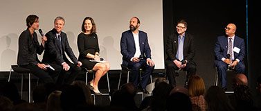 Panelists (from left) Kate Starbird, Chris Coward, Emma Spiro, Ryan Calo and Mike Caulfield, along with moderator Anind Dey.