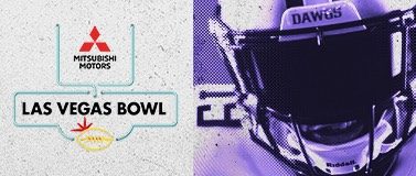 Las Vegas Bowl logo and Husky football player