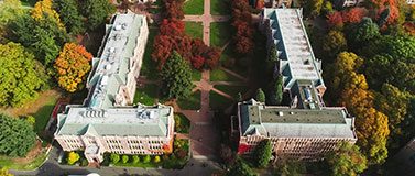 Aerial view of the campus Quad