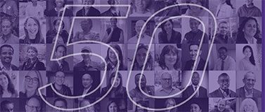 Collage of public health changemakers profile pictures with 50 number
