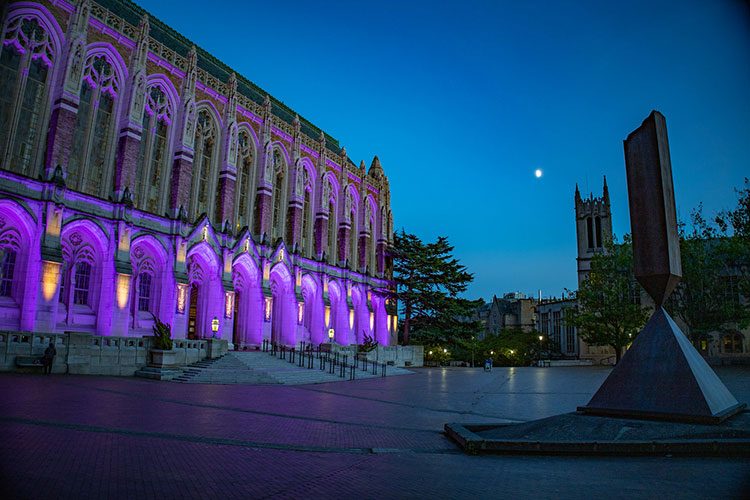 Suzzallo Library exterior at night