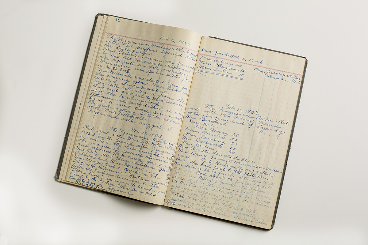 The Nov. 2, 1926, entry for a meeting of the Progressive Mothers’ Club of Tacoma, of which Nettie Craig Asberry was a member.