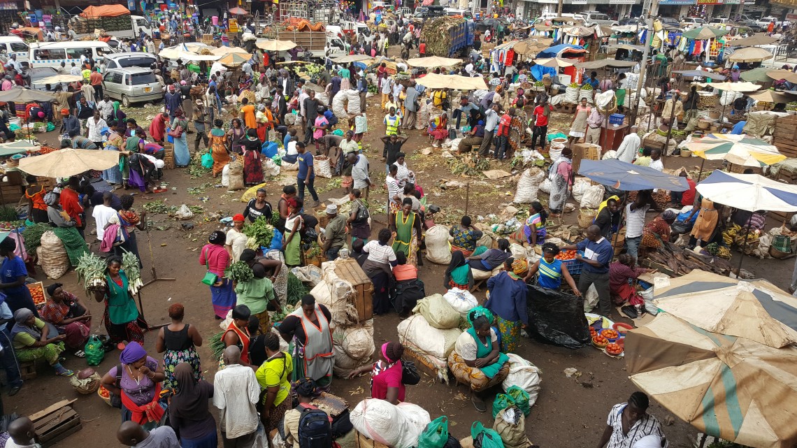 At a bustling market in Kampala, Uganda.