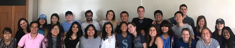 This year’s cohort of Dream Project high school leads — UW students who oversee Dream Project mentors during weekly service-learning opportunities at local high schools — gathers for a photo in Mary Gates Hall.