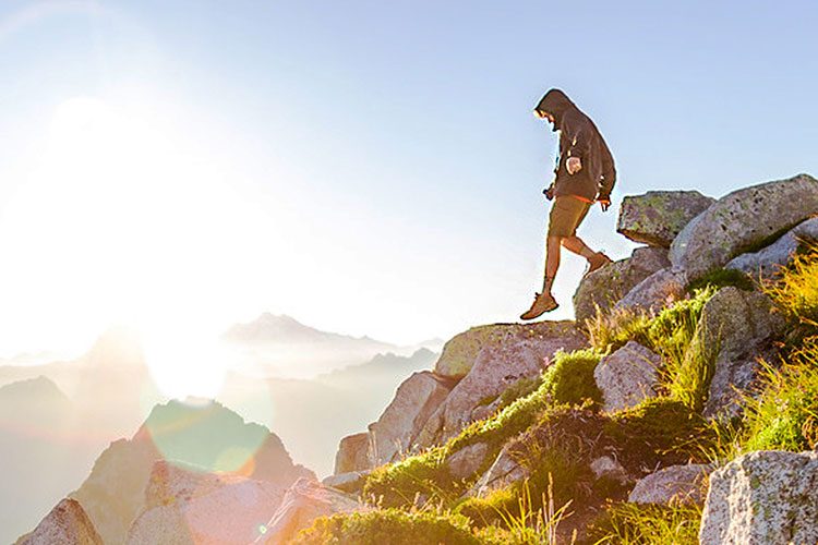 Hiker in sunshine