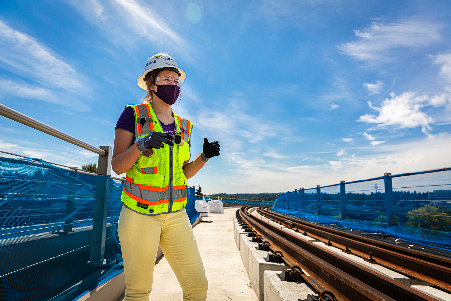 Civil engineering student Bailey Griffin conducts work at an intership with contract company for the Sound Transit eastside light rail project