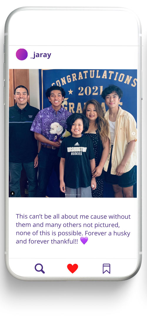 Social post: a graduate poses with family members