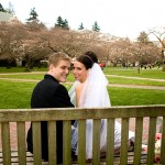 Mike Pope and Elisa Pupko on their wedding day (photo taken at the UW Quad)