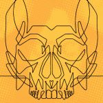Line image of a skull on a yellow background
