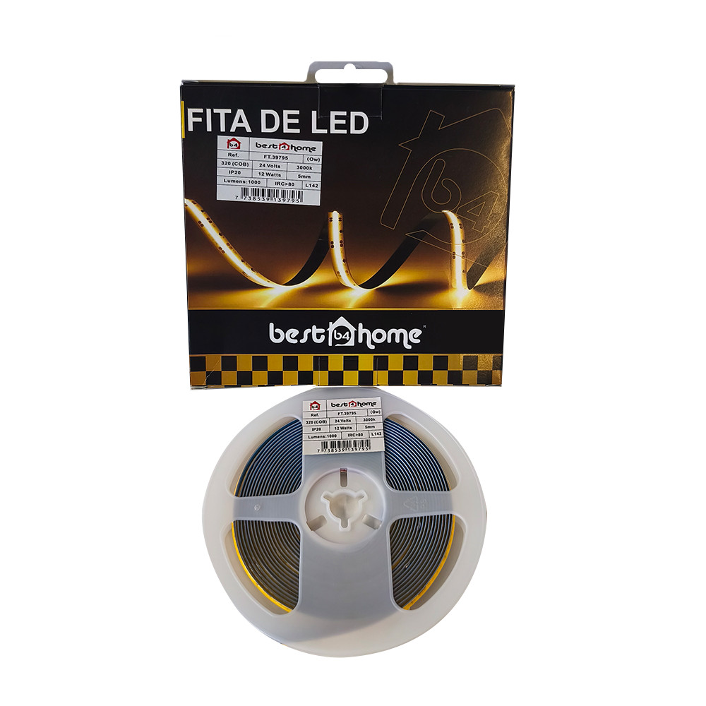 Fita COB 320 Leds 24v IP20 10w 1000Lu 5mm 3000K 5m (Ow)