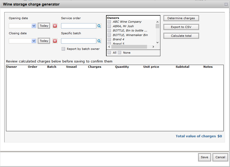 New Wine Storage Charges Generator