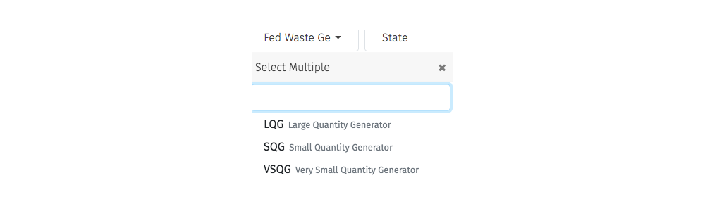 large small and very small quantity waste generator dropdown
