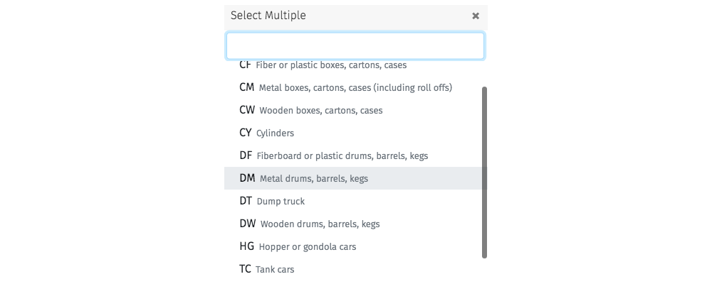 search by container type