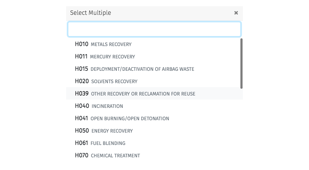 disposal method drop down menu