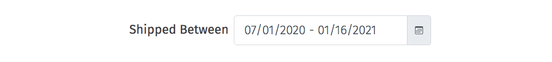 shipped between date range