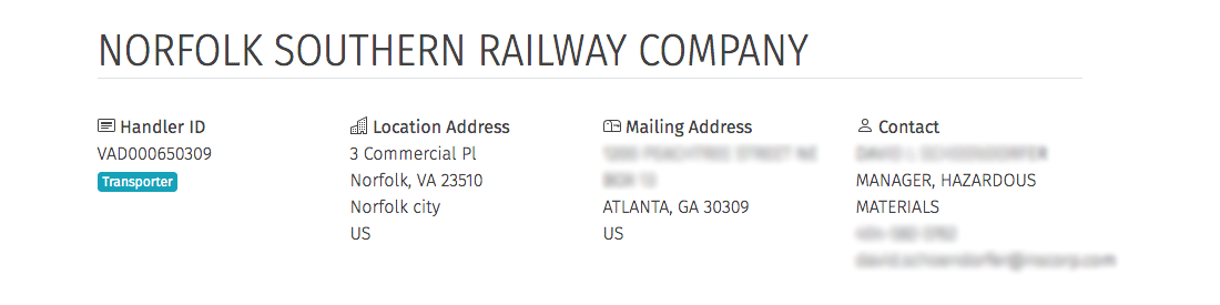 waste handler ID with contact information