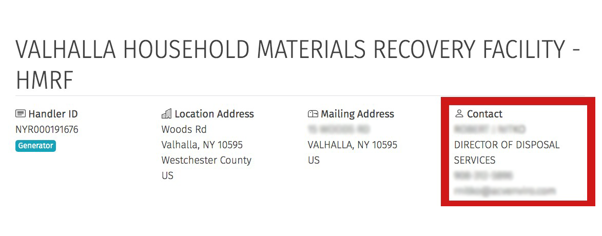 waste handler point of contact information