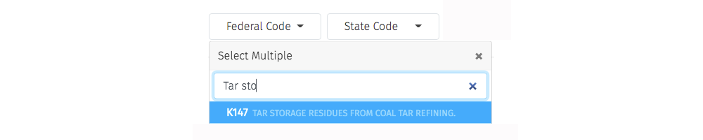 waste type search field