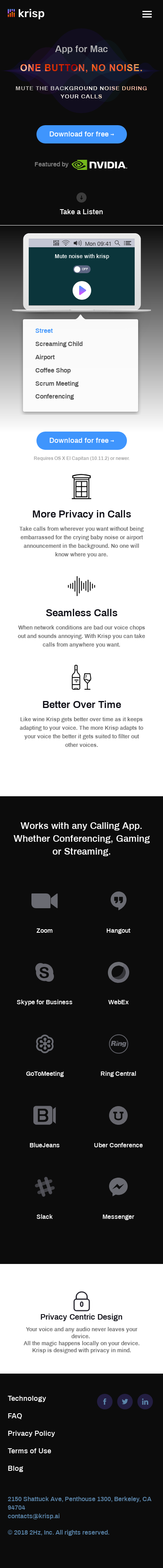 Example of Design for Internet & Telecom, Mobile & Wireless, Mobile Landing Page by krisp.ai | Mobile Landing Page Design