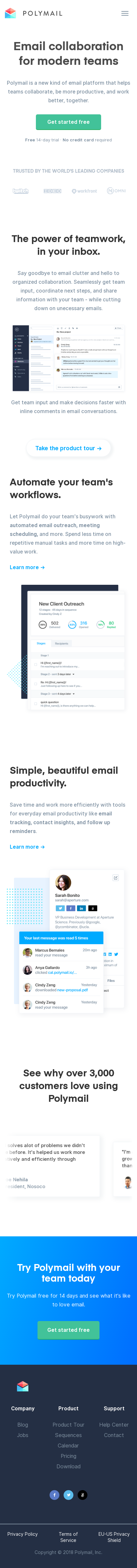 Example of Design for Internet & Telecom, Email & Messaging, Mobile Landing Page by polymail.io | Mobile Landing Page Design