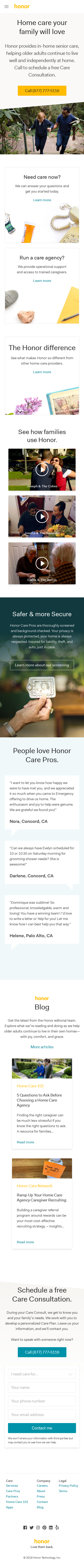 Example of Design for Health, Nursing, Assisted Living & Long Term Care, Mobile Landing Page by joinhonor.com | Mobile Landing Page Design