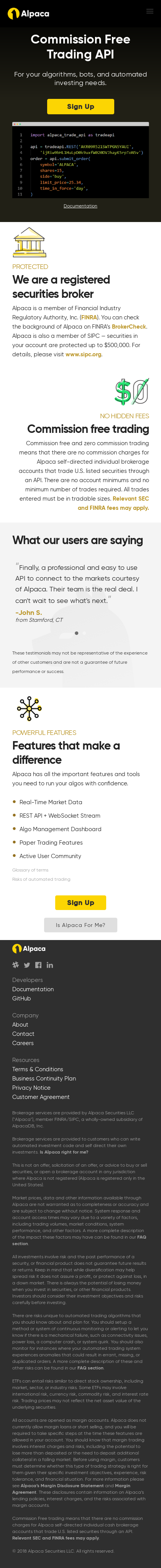 Example of Design for Finance, Investing, Mobile Landing Page by alpaca.markets | Mobile Landing Page Design