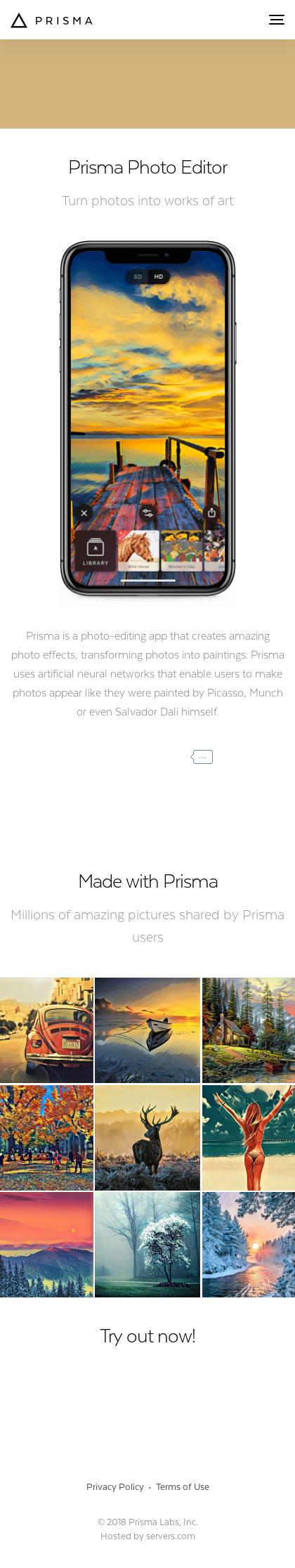 Example of Design for Arts & Entertainment, Visual Art & Design, Photographic & Digital Arts, Mobile Landing Page by prisma-ai.com | Mobile Landing Page Design