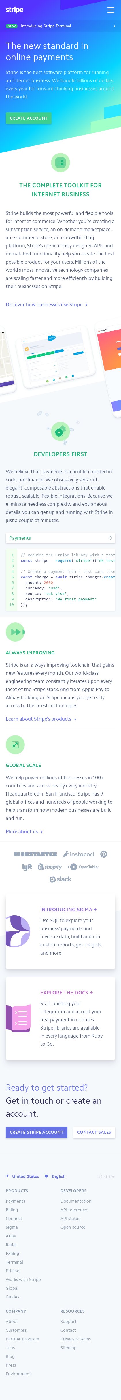 Example of Design for Business & Industrial, Business Services, E-Commerce Services, Mobile Landing Page by stripe.com | Mobile Landing Page Design