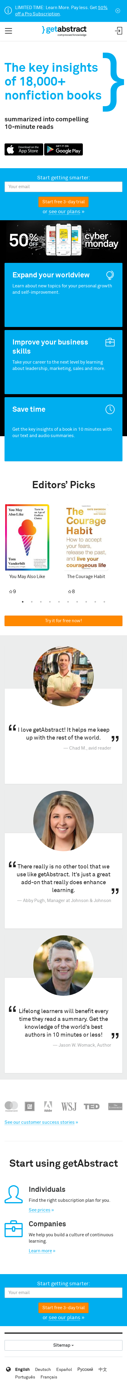 Example of Design for Books & Literature, Mobile Landing Page by getabstract.com | Mobile Landing Page Design