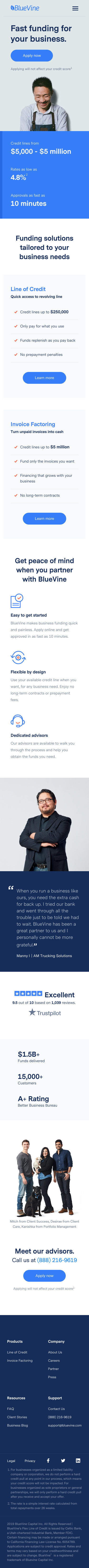 Example of Design for Finance, Credit & Lending, Mobile Landing Page by bluevine.com | Mobile Landing Page Design
