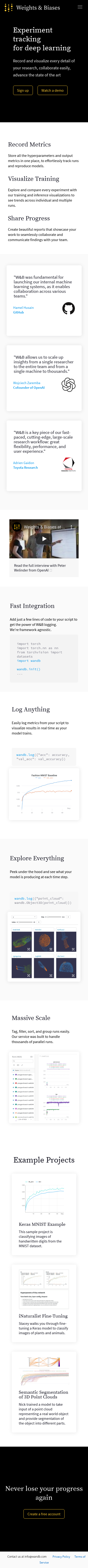 Example of Design for Science, Computer Science, Mobile Landing Page by wandb.com | Mobile Landing Page Design