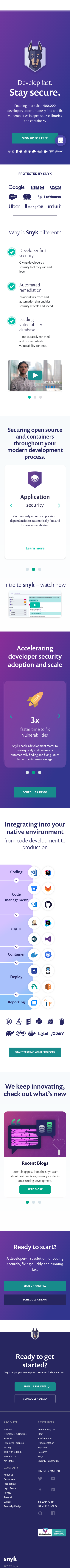 Example of Design for Computers & Electronics, Software, Mobile Landing Page by snyk.io | Mobile Landing Page Design
