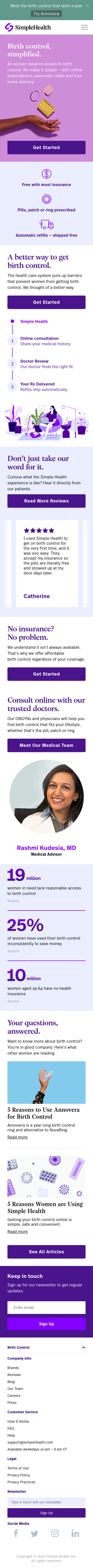 Example of Design for Health, Reproductive Health, Mobile Landing Page by simplehealth.com | Mobile Landing Page Design