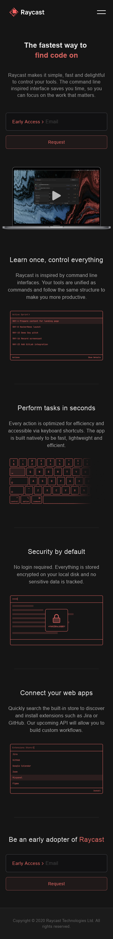Example of Design for Computers & Electronics, Software, Mobile Landing Page by raycast.com | Mobile Landing Page Design