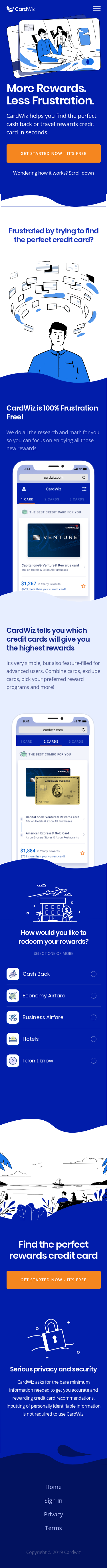 Example of Design for Finance, Credit & Lending, Credit Cards, Mobile Landing Page by cardwiz.com | Mobile Landing Page Design