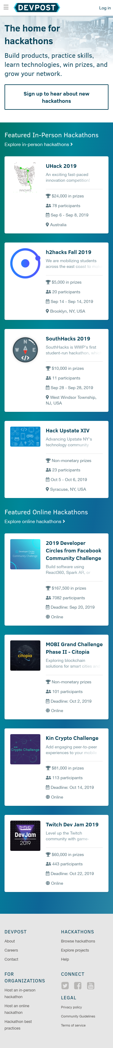 Example of Design for Games, Mobile Landing Page by devpost.com | Mobile Landing Page Design