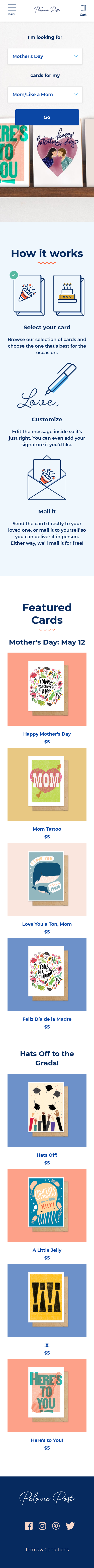 Example of Design for Shopping, Gifts & Special Event Items, Cards & Greetings, Mobile Landing Page by palomapost.com | Mobile Landing Page Design