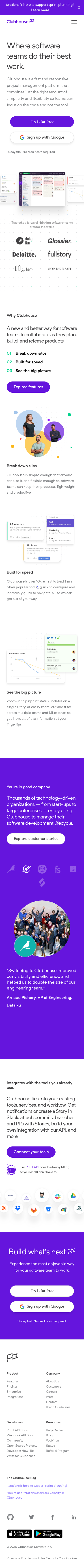 Example of Design for Computers & Electronics, Software, Business & Productivity Software, Mobile Landing Page by clubhouse.io-V2 | Mobile Landing Page Design