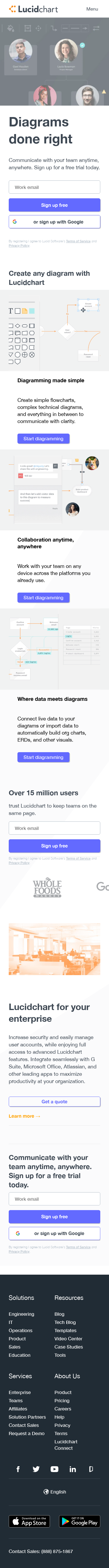 Example of Design for Business & Industrial, Mobile Landing Page by lucidchart.com | Mobile Landing Page Design