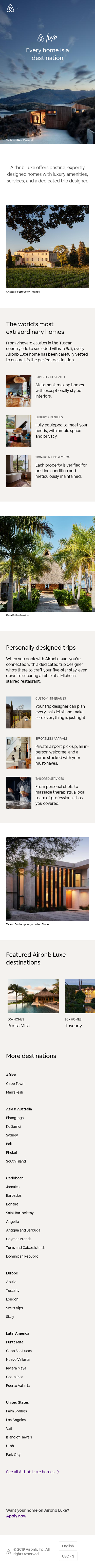 Example of Design for Travel, Hotels & Accommodations, Vacation Rentals & Short-Term Stays, Mobile Landing Page by airbnb.com/luxury | Mobile Landing Page Design
