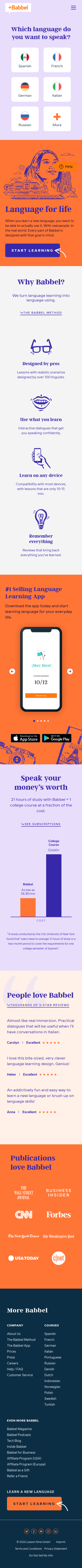 Example of Design for Reference, Language Resources, Foreign Language Resources, Mobile Landing Page by babbel.com | Mobile Landing Page Design