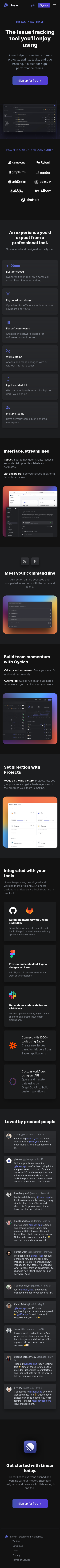 Example of Design for Computers & Electronics, Software, Mobile Landing Page by linear.app-V2 | Mobile Landing Page Design