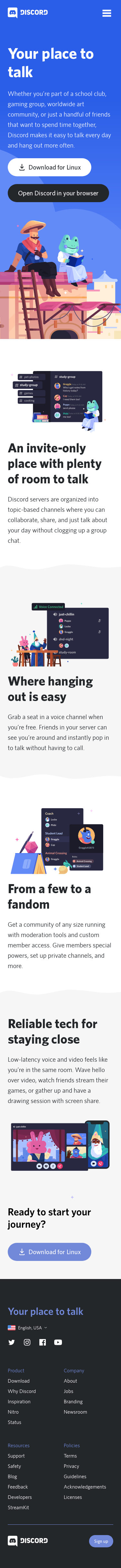 Example of Design for Arts & Entertainment, Mobile Landing Page by discord.com | Mobile Landing Page Design