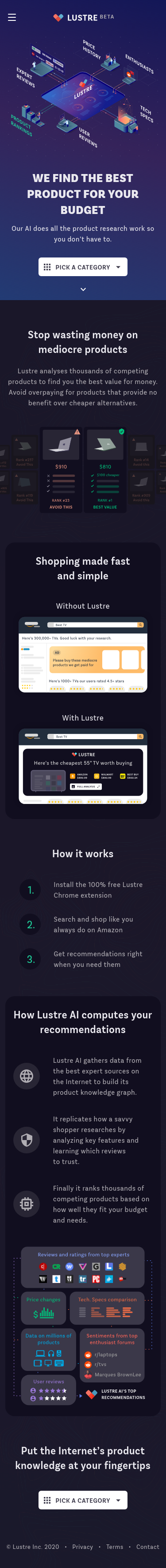 Example of Design for Shopping, Consumer Resources, Product Reviews & Price Comparisons, Mobile Landing Page by lustre.ai | Mobile Landing Page Design