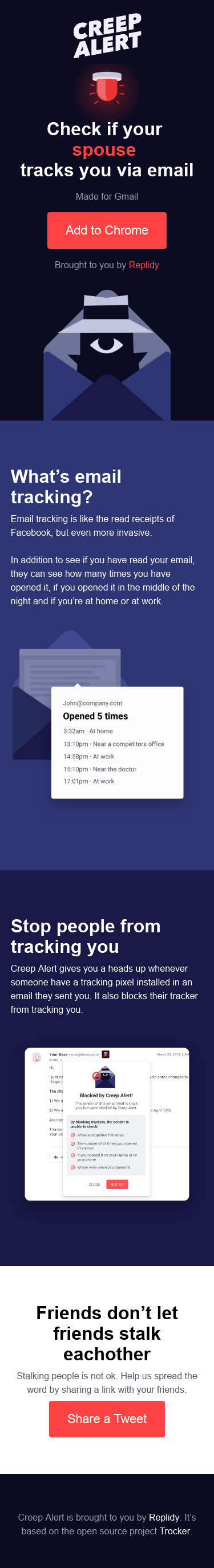 Example of Design for Internet & Telecom, Email & Messaging, Mobile Landing Page by replidy.com/creepalert | Mobile Landing Page Design