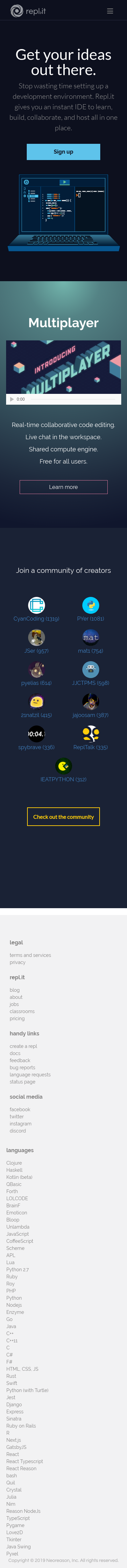 Example of Design for Computers & Electronics, Programming, Mobile Landing Page by repl.it-V2 | Mobile Landing Page Design