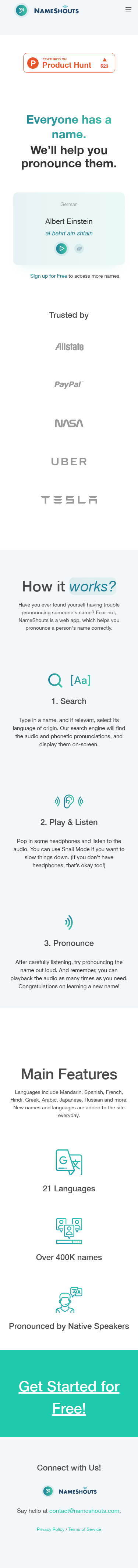 Example of Design for Reference, Language Resources, Mobile Landing Page by app2.nameshouts.com | Mobile Landing Page Design