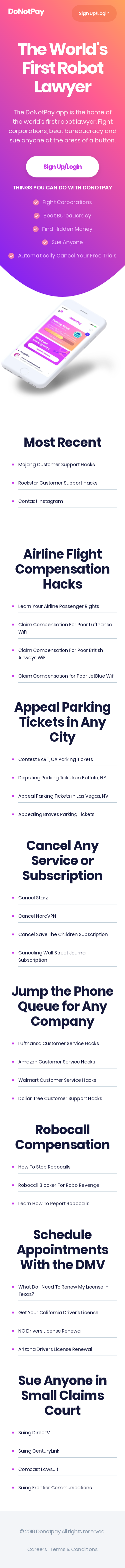 Example of Design for Law & Government, Legal, Mobile Landing Page by donotpay.com | Mobile Landing Page Design
