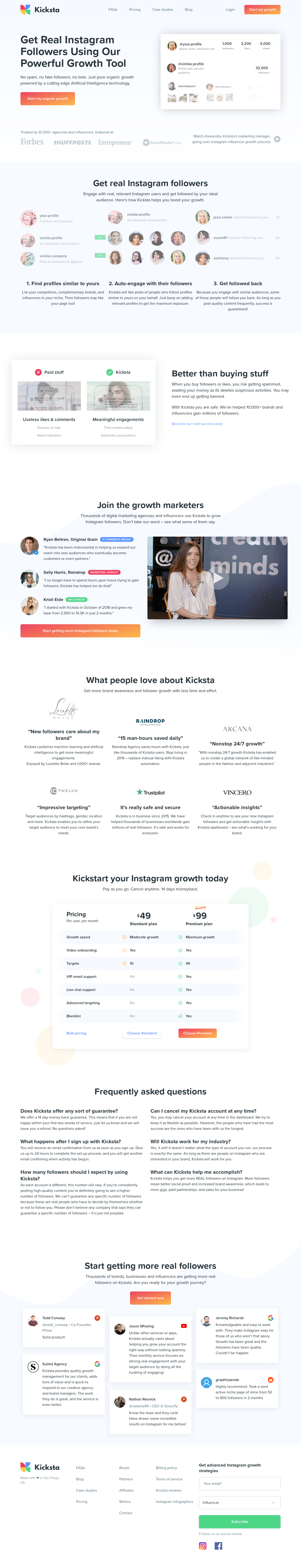 Example of Design for Online Communities, Mobile Landing Page by kicksta.co | Mobile Landing Page Design