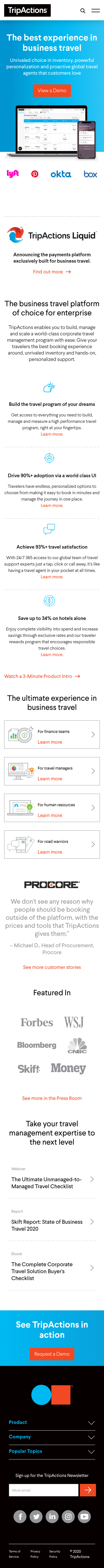 Example of Design for Travel, Mobile Landing Page by tripactions.com | Mobile Landing Page Design